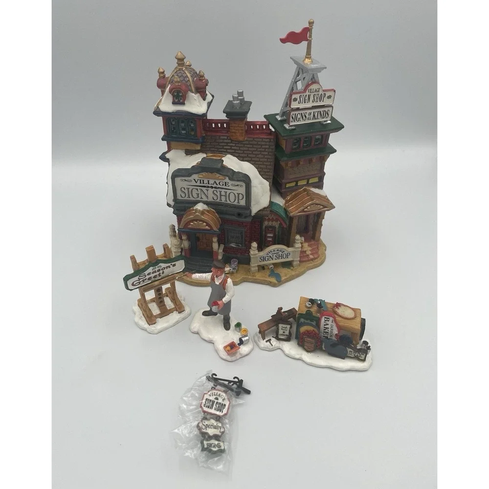 NOB LEMAX CADDINGTON VILLAGE Sign Shop 2003 Christmas Retired 35884M Light Cord